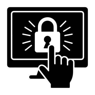 El tıklama siluetine sahip bilgisayar güvenlik simgesi şeffaf arkaplanda izole edildi