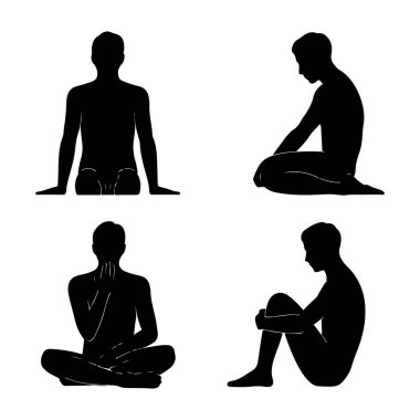 İnsan vücudu farklı açılar çizer. Sanat silueti şeffaf arkaplanda izole edilir.