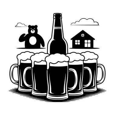 Ayı fincanı ve şişe silueti saydam arkaplanda izole edildi