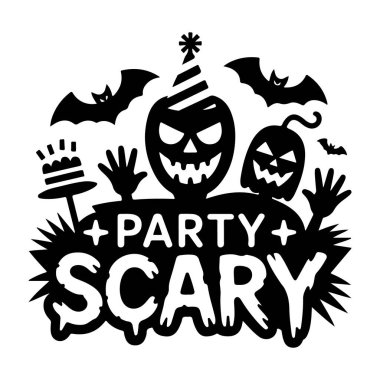 Korkunç cadılar bayramı partisi. Fenerler ve yarasaların siluetiyle korkunç dekorasyon.