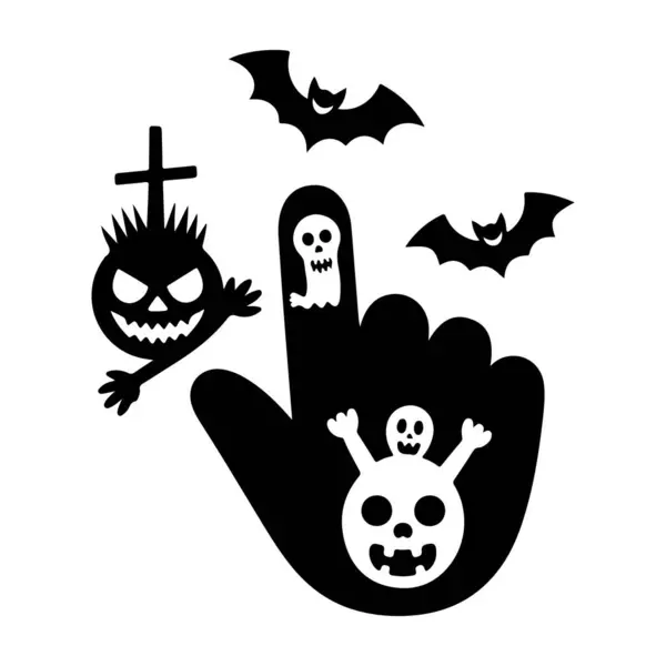 Cadılar bayramı jesti Jack o fener kafatası ve yarasaların silueti