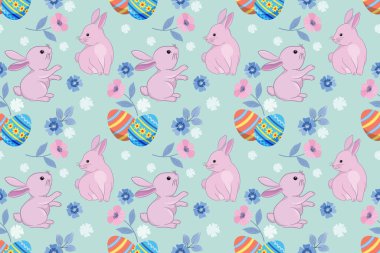 Mutlu Paskalya yumurtası konsepti. Paskalya yumurtalı tavşan kumaş tekstil duvar kağıdı ambalaj kağıdı için kusursuz desen.