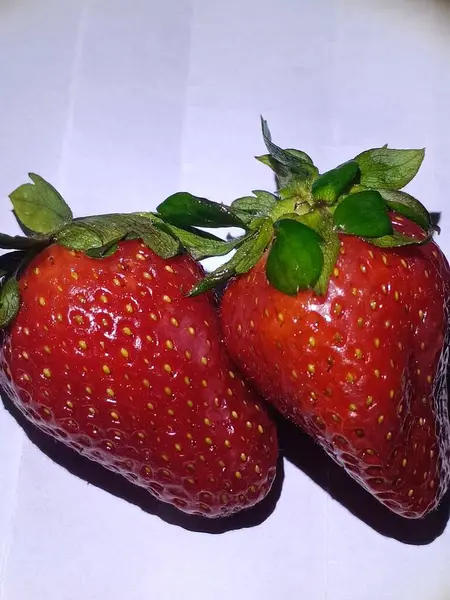 Beyaz arkaplanda izole edilmiş bir çift çilek.