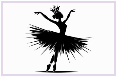 Zarif bir bale dansçısının siyah silueti dengeli bir pozisyonda zarafet, esneklik ve klasik dans tarzını sanatsal ifade ve akıcı hareketle sergiliyor.