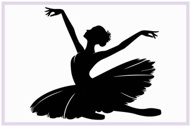 Zarif bir bale dansçısının siyah silueti dengeli bir pozisyonda zarafet, esneklik ve klasik dans tarzını sanatsal ifade ve akıcı hareketle sergiliyor.