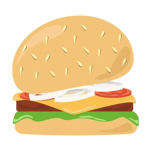 Burger Mit Zwiebeln Salat Tomaten Käse Und Schnitzel Vektor Illustration — Stockvektor