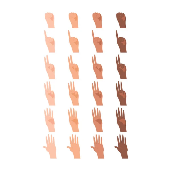 Verschiedene Ethnische Hände Gestensymbole Setzen Finger Zählen Symbol Vektor Öffnen — Stockvektor