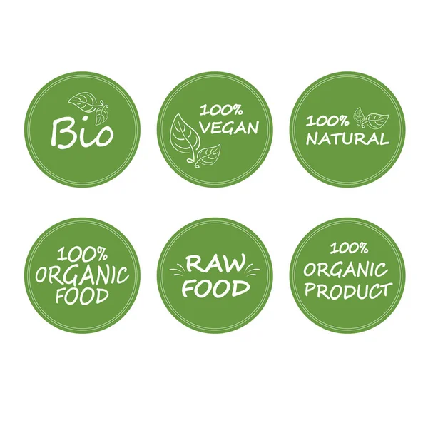 stock vector Eco friendly set stamp Green organic vegan plant leaf Raw food vector illustration design isolated