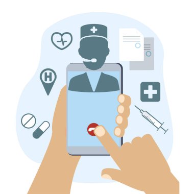 Doktor ile çevrimiçi istişare, hasta vektör illüstrasyon tasarımı ile iletişim kurar.