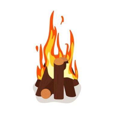 Şenlik ateşi, yanan odun yığını ve yuvarlak taşlar, odun taşıyıcı illüstrasyon tasarımı izole edilmiş konsept üzerine kamp ateşi veya şömine.