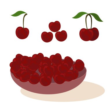 Tatlı kiraz seti ikon vektör illüstrasyon tasarım meyveleri
