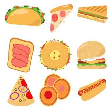 Fast food burger pizza sosisli sandviç ikonu vektör çizim tasarımı izole konsept