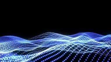 Dalga çizgisi parçacıkları. Soyut teknoloji arka plan tasarımı. dijital teknoloji konsepti. Büyük veri dalgası görselleştirmesi. 3d oluşturma.