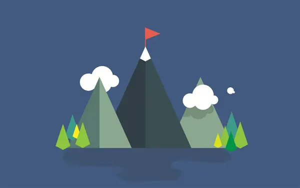 Kırmızı bayraklı bir dağın vektör çizimi