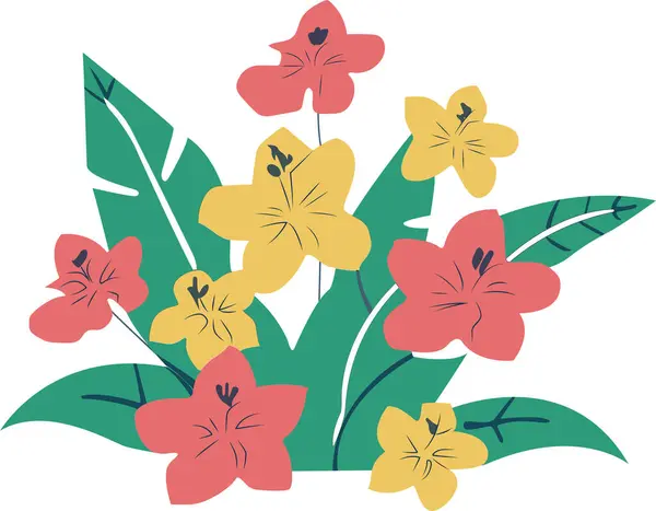 Tropikal çiçekler çizgi film vektör illüstrasyon grafik tasarımı bırakır