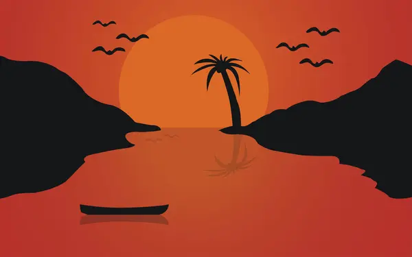 Palmiye ağaçları ve plajı olan bir plajın vektör çizimi