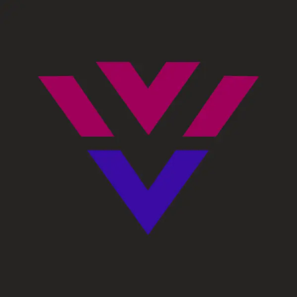 İki üst üste binen ve farklı şekillere sahip modern soyut logo. Koyu mor ve parlak mor ilginç ve dinamik bir kontrast yaratır..