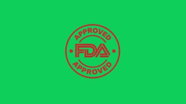 Animasyon kırmızı FDA onaylı 4K çözünürlükte mühür. Sağlık, ilaç, biyoteknoloji veya ürün onayı görselleri için idealdir. Koyu arkaplanda döngüye hazır.