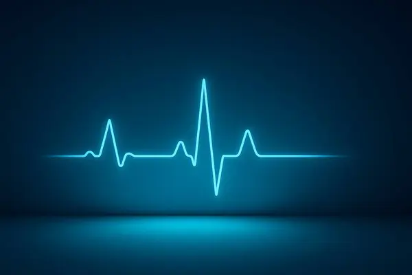 Koyu arkaplanda mavi renkte parlak EKG kalp atışı çizgisi, tıbbi, kardiyoloji ve teknoloji temaları için ideal