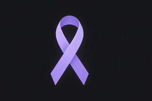 Beyin siluetleri ile epilepsi farkındalığı için mor kurdele sembolü, nörolojik sağlığı destekliyor