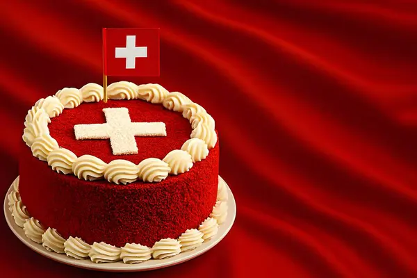 Torta rettangolare svizzera con croce bianca, gteau suisse ruge, Swiss cake mit weiem kreuz, torta svizra cotschna parfait pour clbration, design aşçılık ou festif