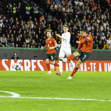 Lizbon, Portekiz. 23 Mart 2025. UEFA Uluslar Ligi: Portekiz - Danimarka. Cristiano Ronaldo Danimarka 'dan gol attı
