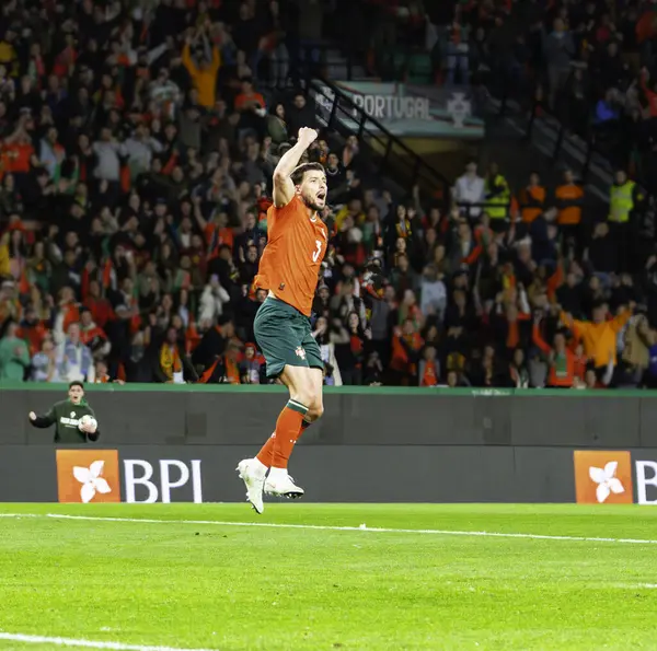 Lizbon, Portekiz. 23 Mart 2025. UEFA Uluslar Ligi: Portekiz - Danimarka. Ruben Dias Portekiz gol kutlaması