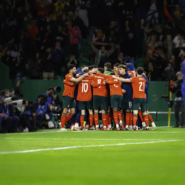 Lizbon, Portekiz. 23 Mart 2025. UEFA Uluslar Ligi: Portekiz - Danimarka gol kutlaması