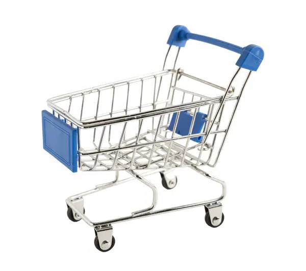 Beyaz arka planda izole edilmiş alışveriş arabası.