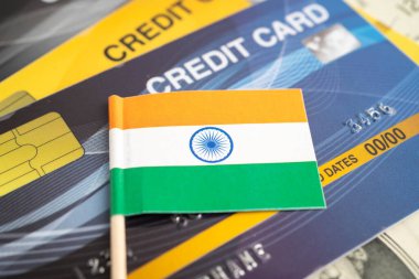 Hindistan kredi kartı ve finans ekonomisi çevrimiçi ticaret ticareti bayrağı.