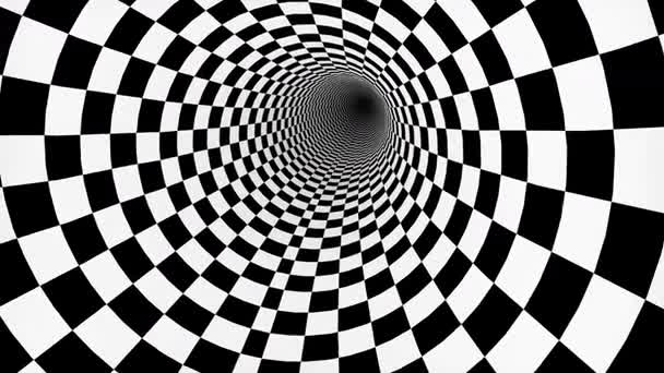 Black and white psychedelic optical illusion. Abstract hypnotic animated background. Spiral geometric looping monochrome wallpaper. Surreal modern dynamic backdrop. 3D Loop VJ