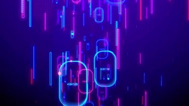 Ultraviyole neon soyut arka plan. Moda animasyonları, geometrik şekiller. Bilgisayar destekli hareket tasarımı. Döngülü hareket. Canlı görüntü, modern animasyon çizgileri