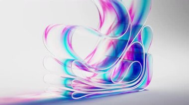 Modern Sanatsal Kompozisyonda Soyut Cam Heykel Dönen Renkler: Teal, Pembe ve Mavi