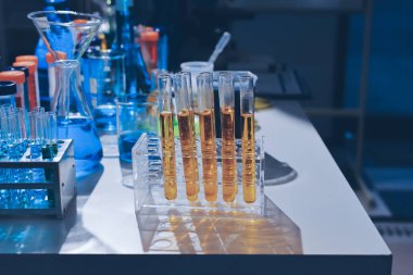 Bilimadamı laboratuarda tıbbi örnekleri mikro plakaya yerleştiriyor.