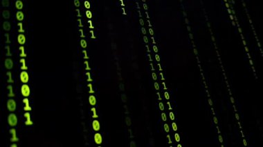 ikili kod arkaplanı. Siyah matrisli bilgisayar kodu.