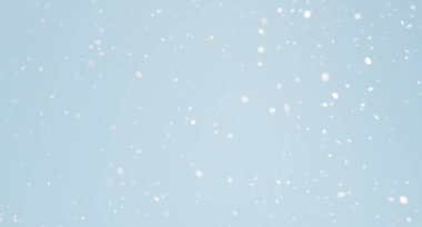 Boş soluk mavi arkaplana 3 boyutlu kar yağışı yansıması. Mevsimlik kış teması illüstrasyonu, düşen kar