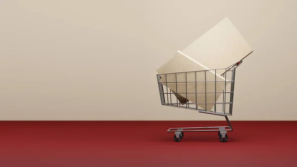 상자로 렌더링 슈퍼마켓 바구니 디자인 판매의 지상주의 — 스톡 사진