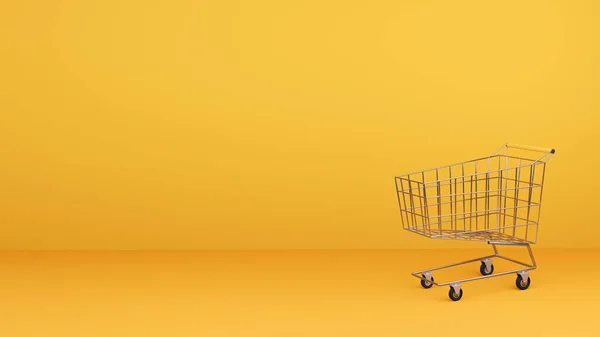 노란색 배경에 렌더링 슈퍼마켓 바구니의 — 스톡 사진