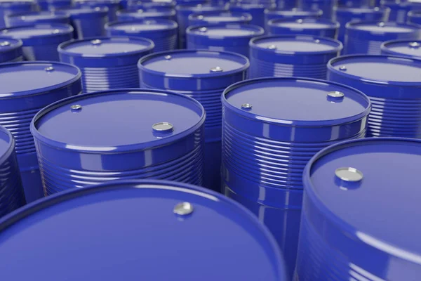 Gran Cantidad Barriles Petróleo Azul Representación Petróleo Crudo Fos —  Fotos de Stock