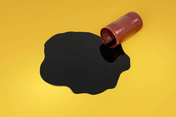Oil spilled out of a barrel, 3d rendering. Fossil fuel pollution, oil spills and environmental damage from oil industry