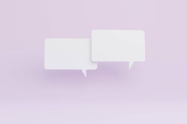 Two speech bubbles in pastel background, 3d rendering. Digital illustration of messaging, communicating, texting and dialogue