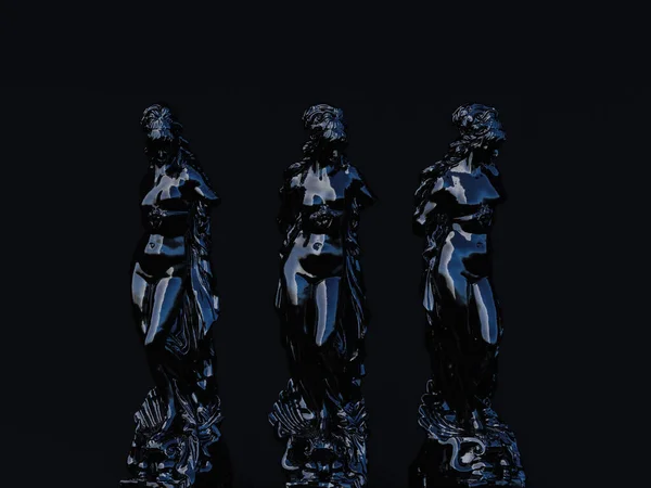 Statue of ancient latin Venus, 3d rendering of a public domain statues in black glossy  colors. Greek and roman culture and mythology, abstract art poster of an ancient scultpure