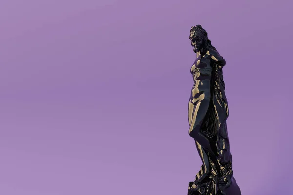 古代拉汀维纳斯雕像 3D渲染的公共领域的雕像 黑色光泽的颜色 紫色背景 古希腊和罗马文化与神话 古代雕塑的抽象画 — 图库照片