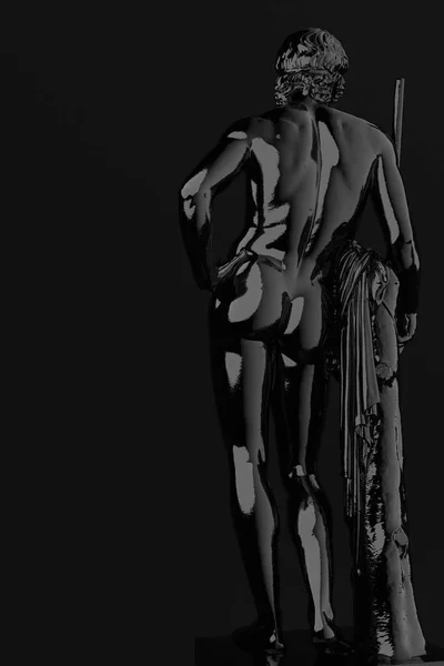 Glossy black statue of Adonis, 3d rendering of a public domain work of art. Ancient mythology concept art with modern elements