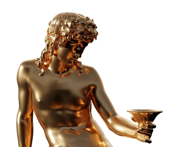 酒神巴克斯神像 3D渲染公共领域的艺术作品 古希腊神话中的物体在现代视觉概念中被循环利用 用金色隔开 — 图库照片