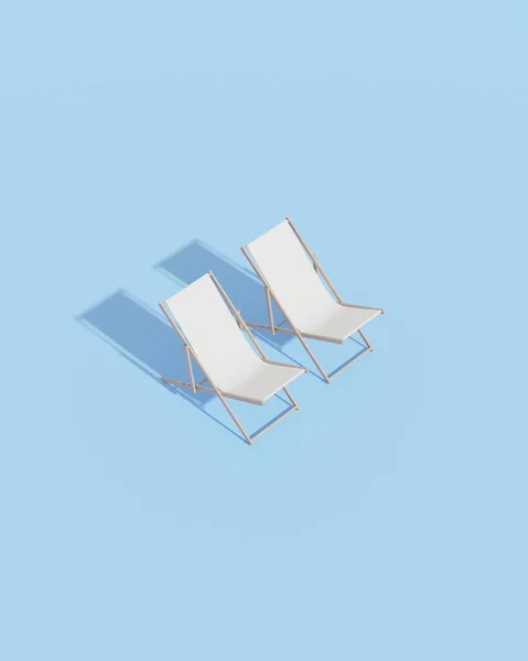 Mavi Arka Planda Iki Plaj Sandalyesi Boyutlu Salon Sandalyeleri Illüstrasyon — Stok fotoğraf