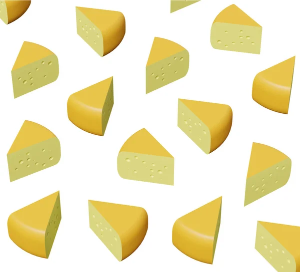 三角奶酪片与孔隔离 3D渲染 奶制品插图 — 图库照片