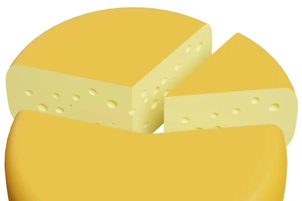 三角形奶酪片特写 3D渲染 乳制品插图 — 图库照片
