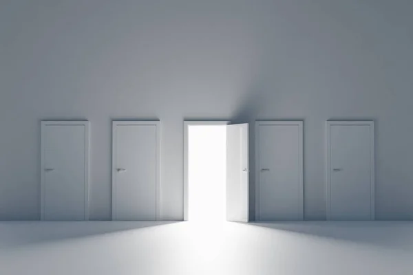 Offene Tür Neben Verschlossenen Türen Dunklen Hintergrund Rendering Chancenkonzept Jobangebot — Stockfoto