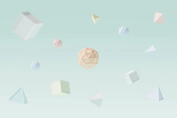抽象几何形状漂浮在空气中 3D渲染 彩色简单物体 抽象背景 — 图库照片